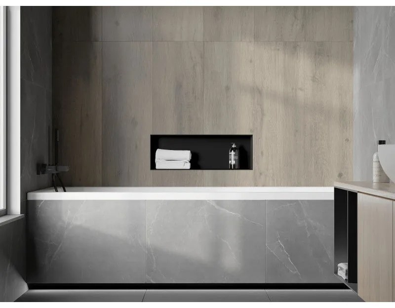 Mexen X-Wall-NR, polička na zapustenie pod obklad bez goliera 60 x 20 cm, čierna matná, 1971602010