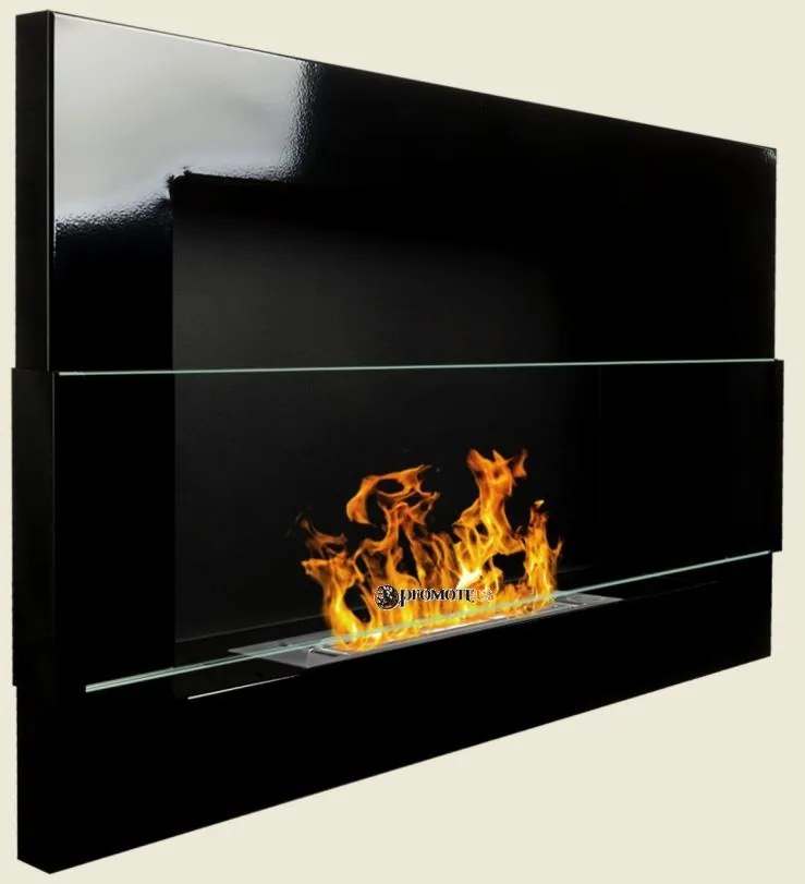 Závesný biokrb na stenu EOS ČIERNY LESK SO SKLOM 65x40x12