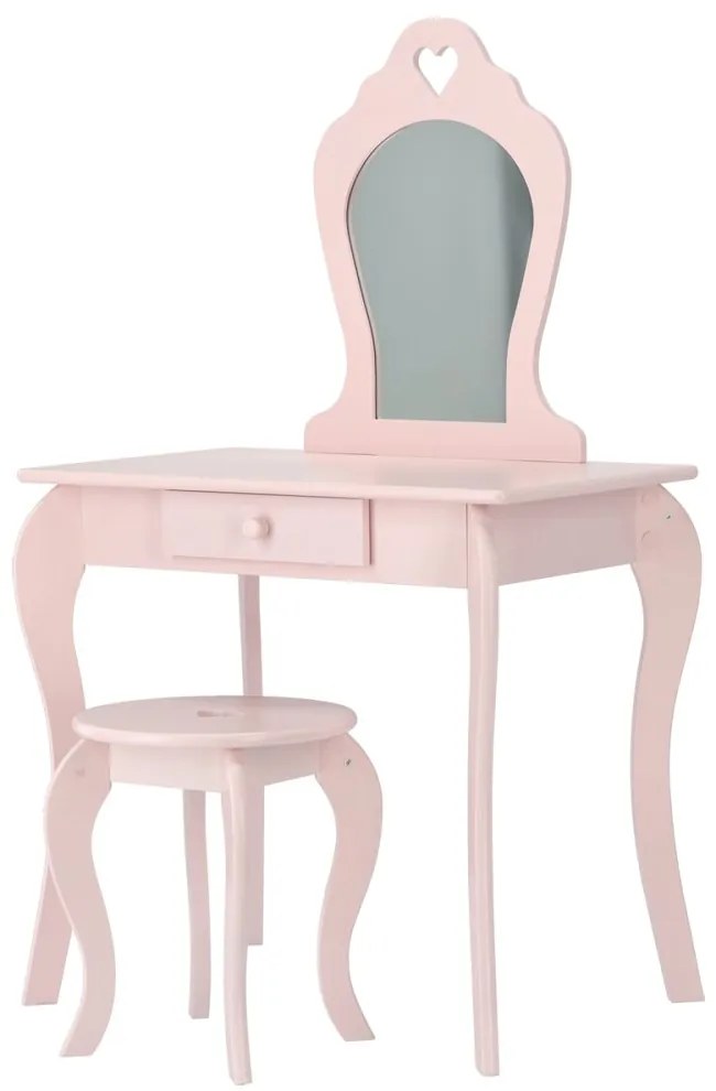 Ružový detský toaletný stolík s taburetkou