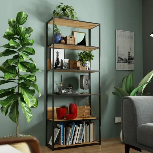 Policový regál 800 čierny / dub craft