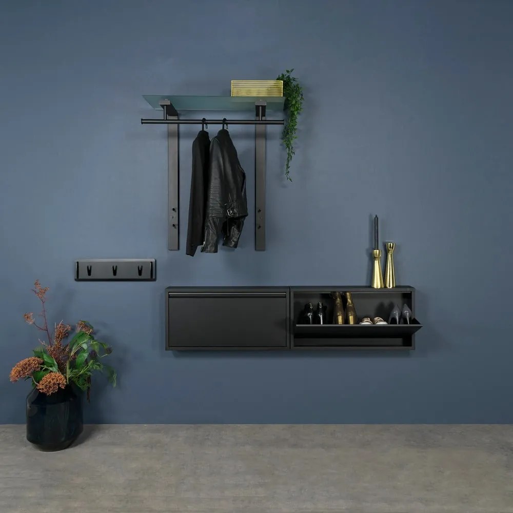 Čierny kovový nástenný vešiak s poličkou 80 cm Dutch – Spinder Design