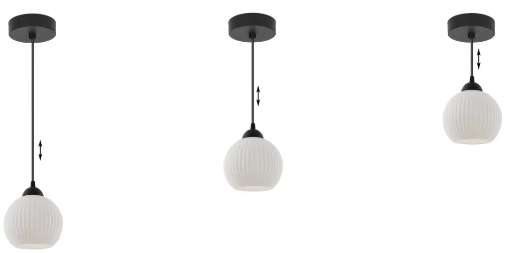 Závesné svietidlo Riffle Round, 1x biele sklenené tienidlo, b