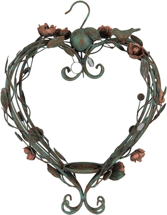 Candle Holder 43x22x60 Cm Green Metal Heart-Shaped - 60,00 cm