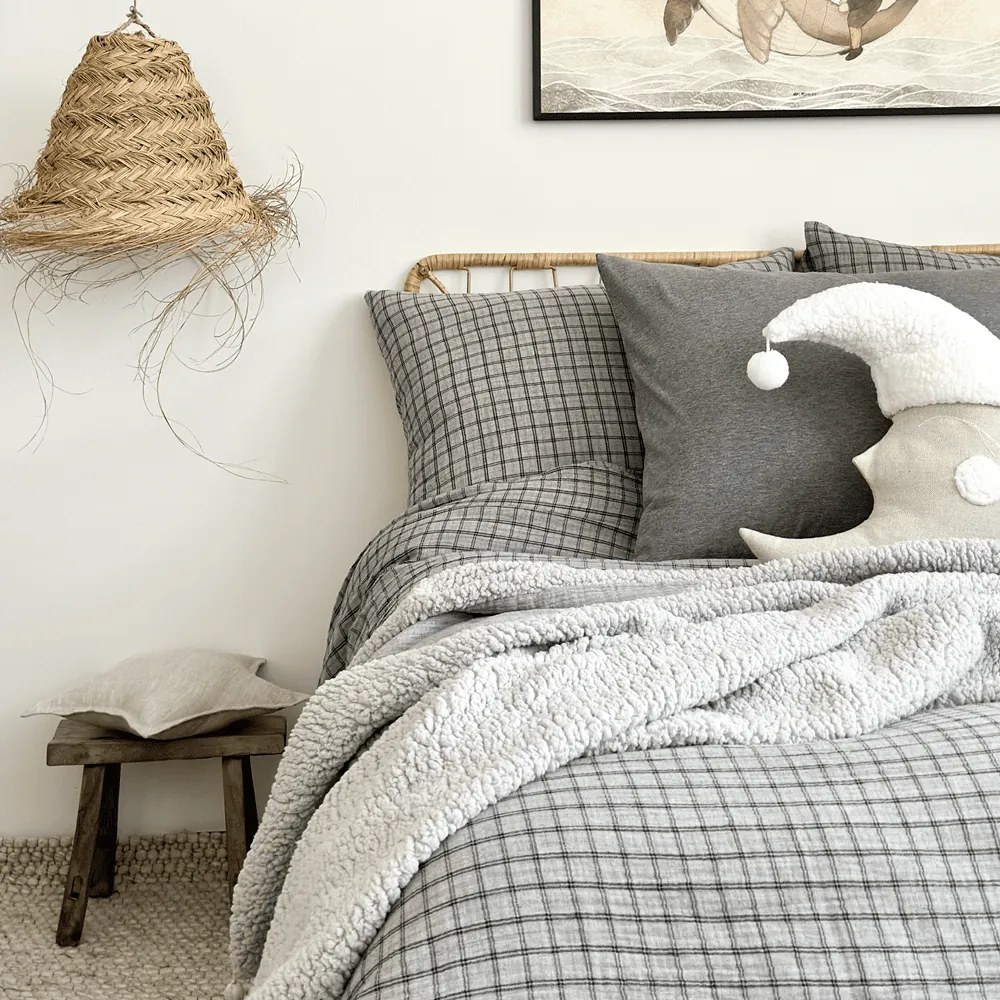 Mušelínové obliečky pre dospelých šedá kockovaná 140x200cm