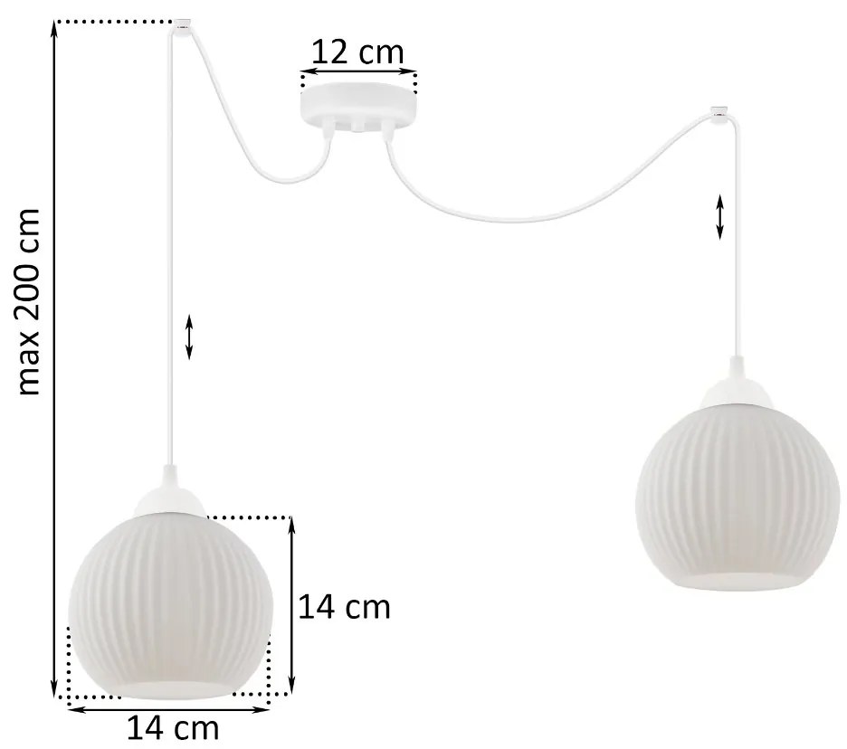 Závesné svietidlo Riffle Round Spider, 2x biele sklenené tienidlo, w
