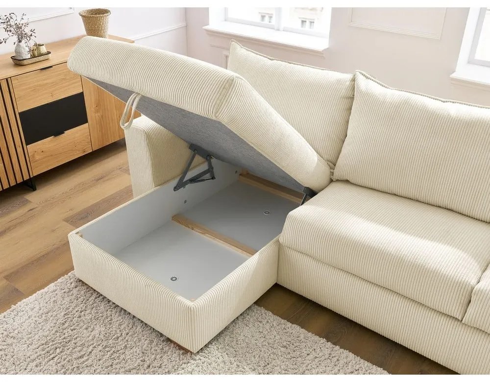 Krémová menčestrová rozkladacia rohová pohovka (variabilná) Augustin – Bobochic Paris