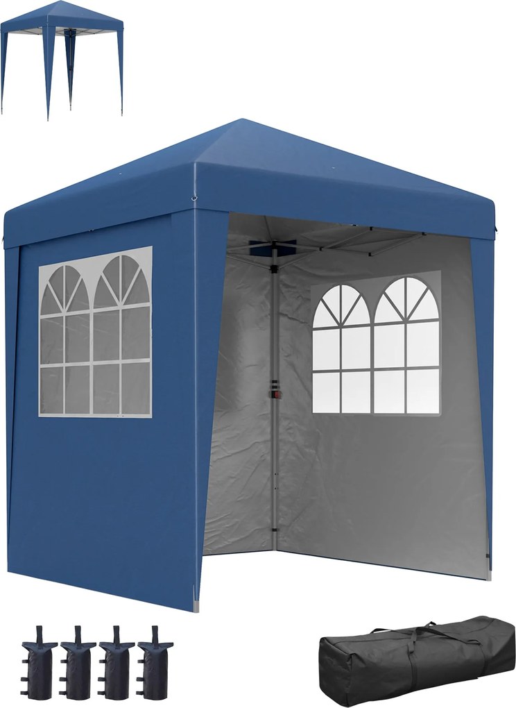 Outsunny Skladací Záhradný Altánok Popup 2 x 2 m S Nastaviteľnou Výškou Recepčný Stan 3 Úrovne Anti-UV 30+ 3 Bočné Steny s 4 Pieskovými Taškami a 1 Ta