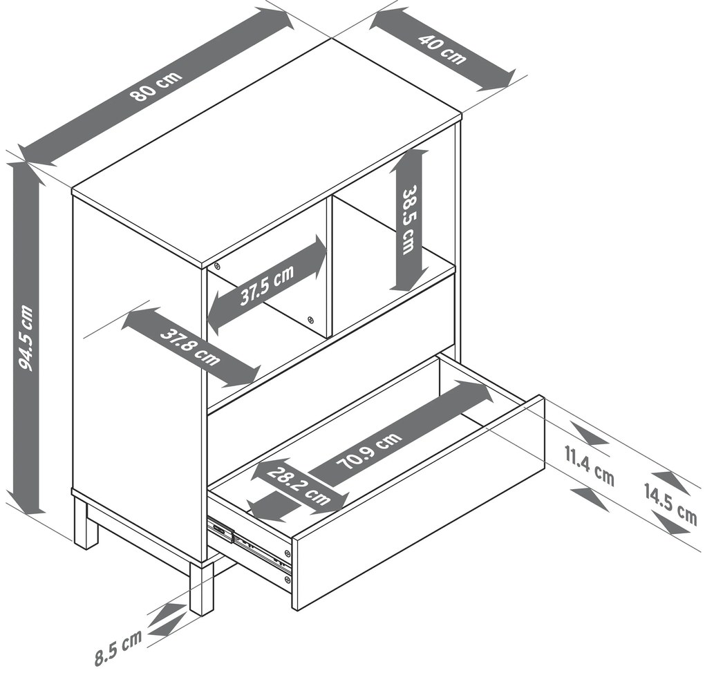Vysoká komoda s 2 zásuvkami