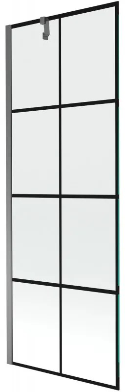 Mexen Next, 1-krídlová vaňová zástena 70 x 150 cm, 6mm číre sklo - čierny vzor, grafitová, 895-070-000-00-77-95