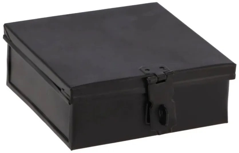 Čierny antik kovový úložný box/ krabička Amber Doos - 12*12*5 cm