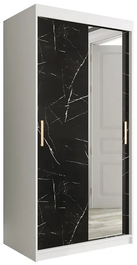 Skriňa Marmur T2 100 biely/mramor čierna