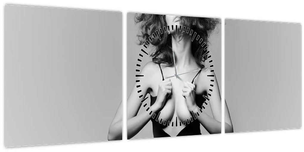 Obraz ženy v čiernych šatách (s hodinami) (90x30 cm)