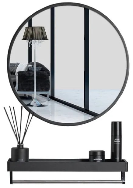 PreHouse Zrkadlo s poličkou 70 cm, čierne