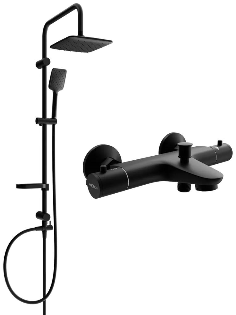Mexen Sven, sprchový set s dažďovou sprchou a NOX termostatickou vaňovou batériou, čierna matná, 77350262-70
