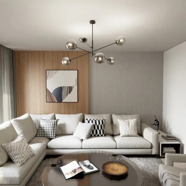 Luster na tyči LINEAR 6xE14/10W/230V čierna/šedá