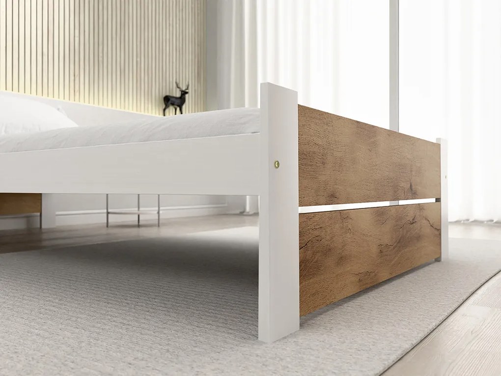 Posteľ IKAROS DOUBLE 90 x 200 cm, dub artisan/biela Rošt: S lamelovým roštom, Matrac: Bez matraca