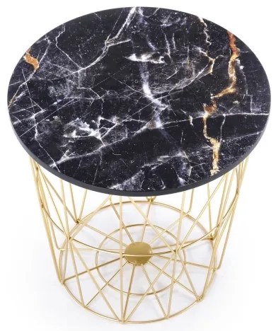 Konferenčný stolík HARISSA 41x42 cm zlatá/čierny dekor mramoru
