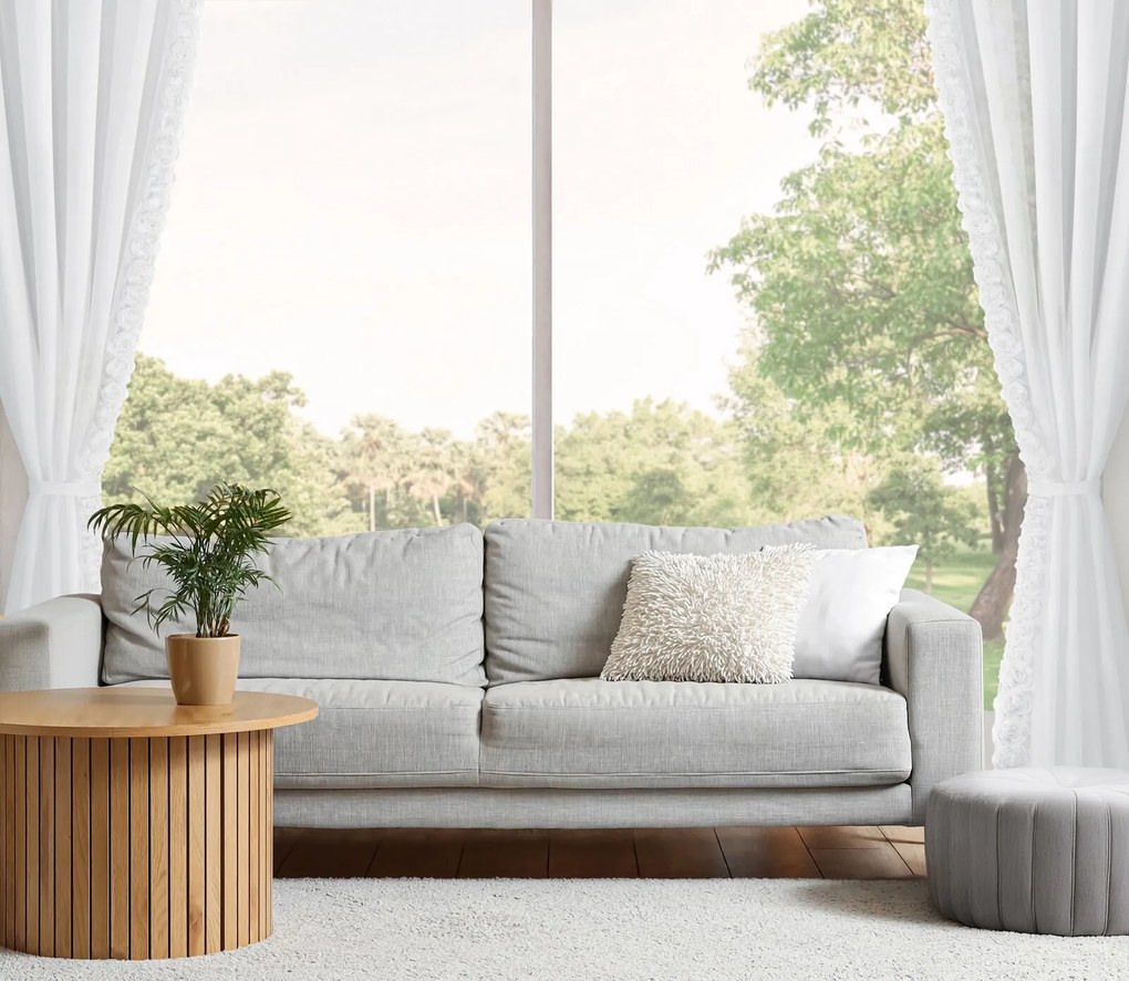 ZÁCLONA NA PÁSKE EVA MINGE ROSES, SADA 2KS 140X270 CM BIELA