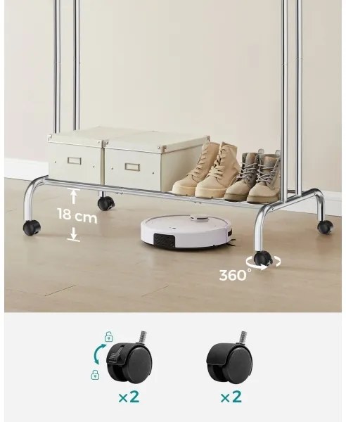 Mobilný stojanový vešiak LINEA strieborný