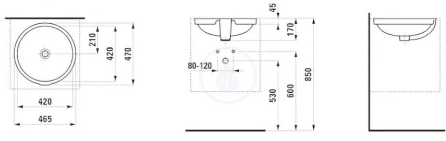 LAUFEN Pro A Umývadlo, 420 mm x 420 mm, bez otvoru na batériu, biela H8189610001091