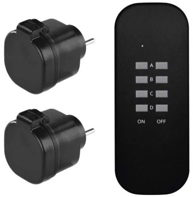 P0067 EMOS 3-set - diaľkovo ovládané zásuvky 2x, diaľkový ovládač 1x, vrátane batérie 1×3V CR2032, IP44, čierna