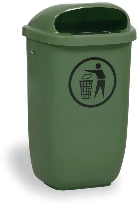 Vonkajší odpadkový kôš na stĺpik, 50 l, 425 x 320 x 780 mm, tmavo zelený