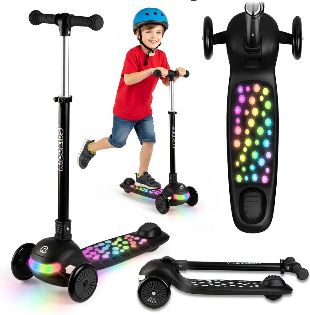 Ricokids Glowi LED balančná Kolobežka pre deti - čierna
