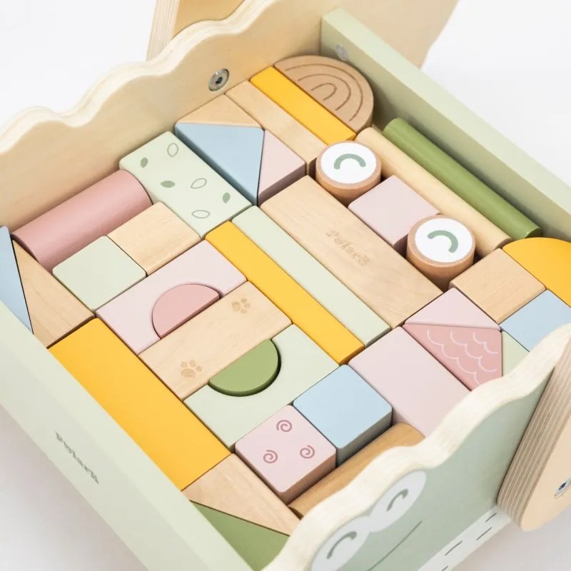 Drevený blokový vozík – krokodíl | Chodítko s kockami pre deti