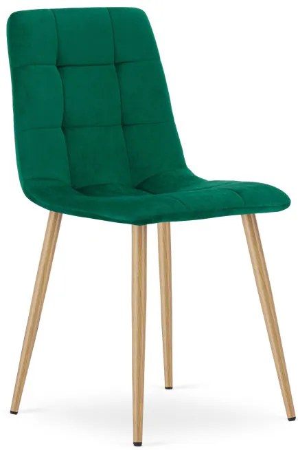 Jedálenská stolička KARA zamatová, tmavozelená / hnedé nohy