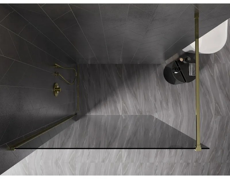 Mexen Kioto-X, sprchová zástena 130 x 200 cm, 10mm šedé sklo, zlatý lesklý profil, 800-130-101-50-40-X