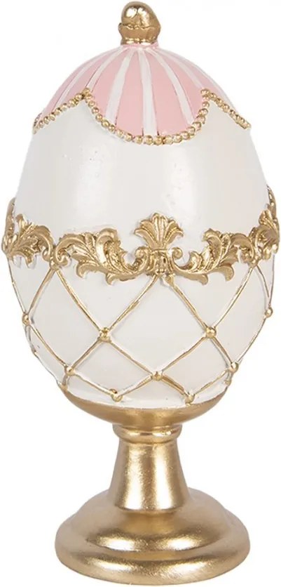 Bielo-zlaté zdobené vajíčko na podstavci - Ø 8*15 cm