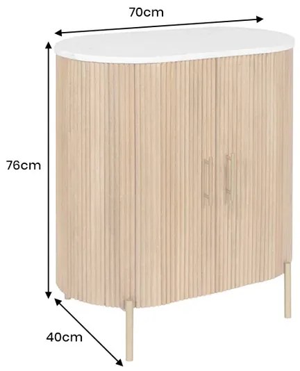 Sideboard TRES 70cm mango wood natural w/ white marble top and golden handles