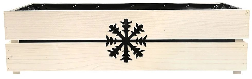 AMADEA Drevený vianočný kvetináč s vločkou biely, vo vnútri s čiernou fóliou, 62x21,5x17cm, český výrobok