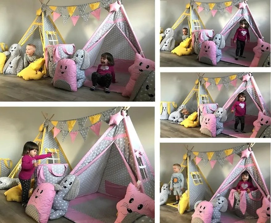 Detský stan TEEPEE (TÍPÍ) EXCLUSIVE s doplnkami - SVETLORUŽOVÝ