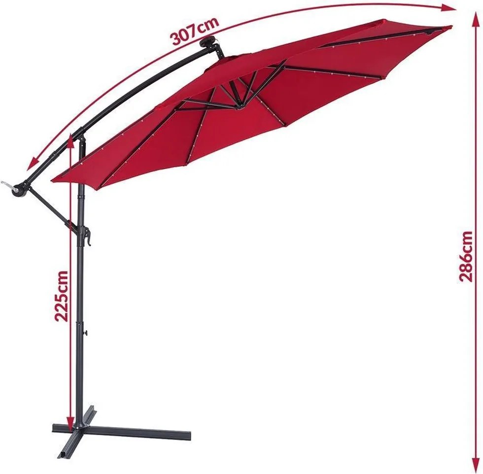 Záhradný slnečník Amana s LED osvetlením 307 cm červený