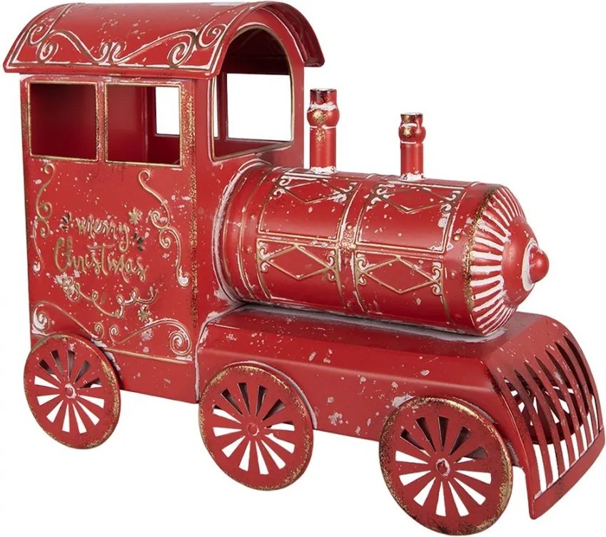 Červená kovová dekorácia mašinka Merry Christmas - 69*15*28 cm