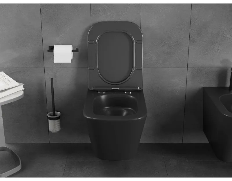 Mexen Teo, závesná WC misa 510x345x340 mm, Rimless Tornádo + WC sedadlo z duroplastu, čierna matná, 30850685T