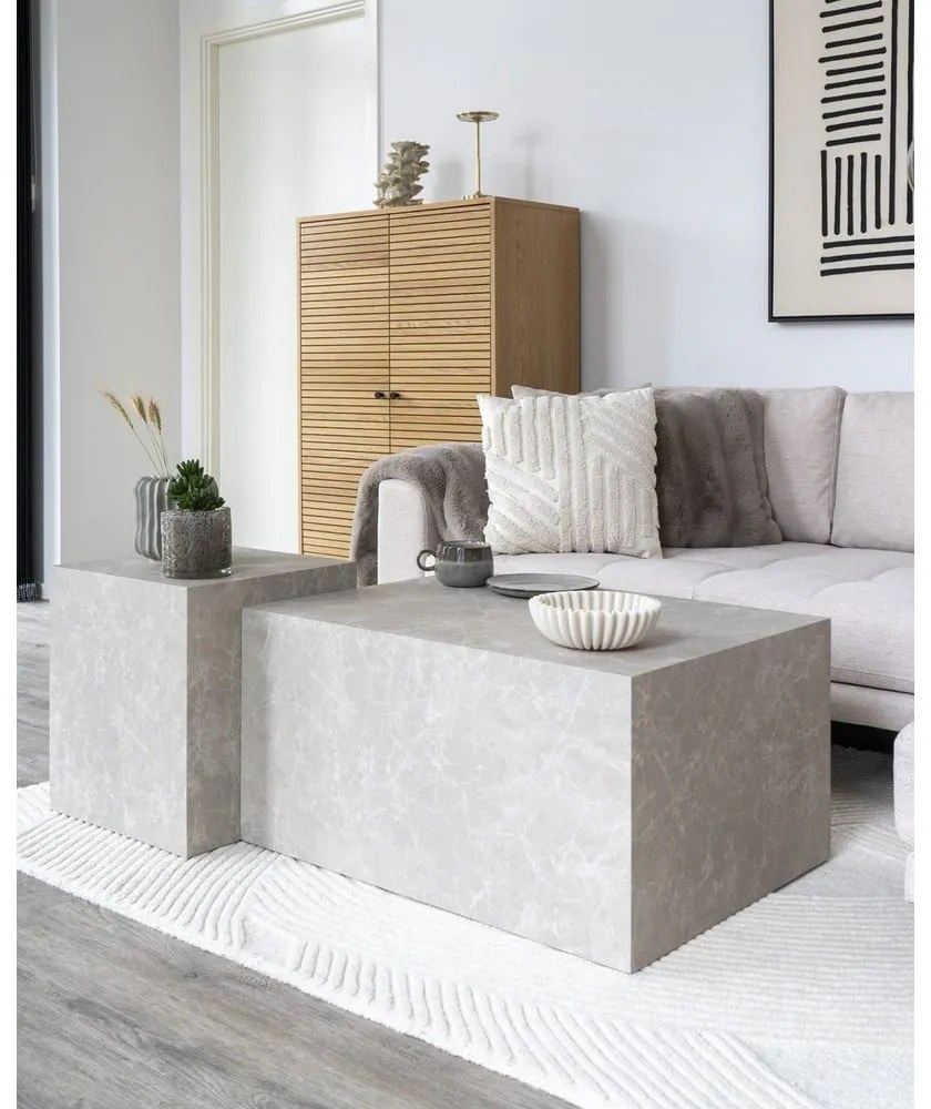 Béžový konferenčný stolík v dekore mramoru 60x80 cm Prague – House Nordic