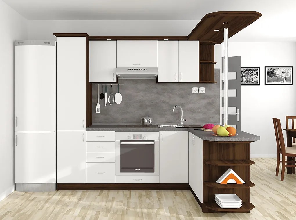 Nabytekmorava Kuchyna s ostrovčekom Bára C farba kuchyne: ořech / krém, pracovná doska: s pracovnou doskou