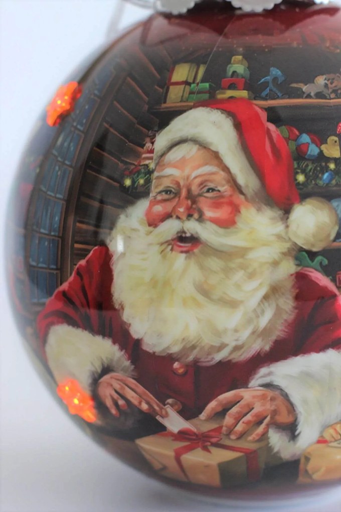 Červená vianočná guľa s Mikulášom LED 40cm