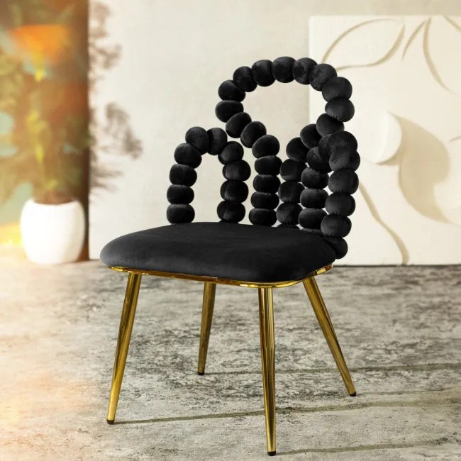 Jedálenská stolička BUBBLE BEAM zamatová čierna so zlatými nohami 871837