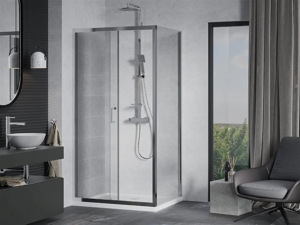 Mexen APIA, sprchový kút s posuvnými dverami 130 (dvere) x 80 (stena) cm, 5mm číre sklo, chrómový profil + slim sprchová vanička 5cm, 840-130-080-01-00-4010