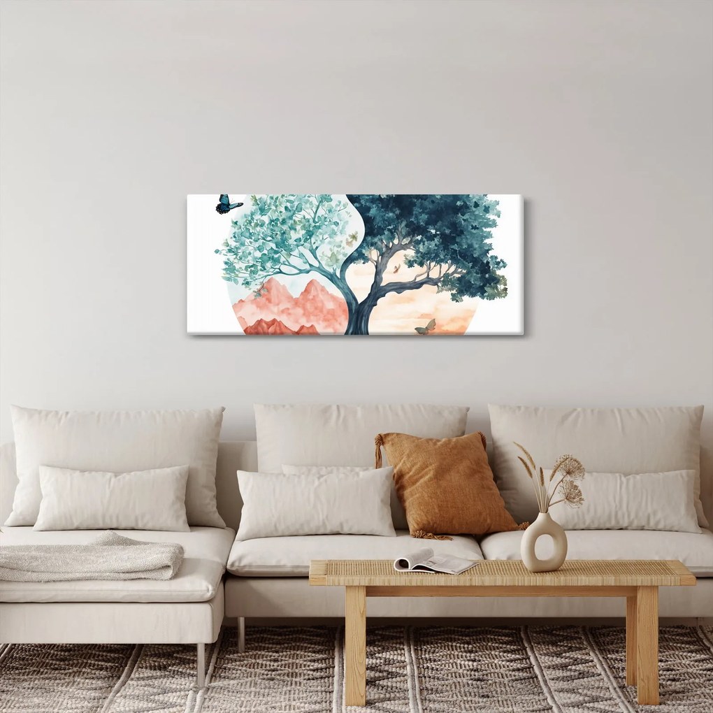 Obraz – Akvarelový strom plný života (120x50 cm)