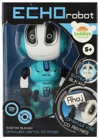 Teddies Robot ECHO opakujúci vety, 12 cm, kov, so zvukom a svetlom