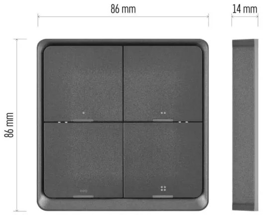 Vypínač 4-tlačidlový GoSmart 1xCR2430 Tuya čierna