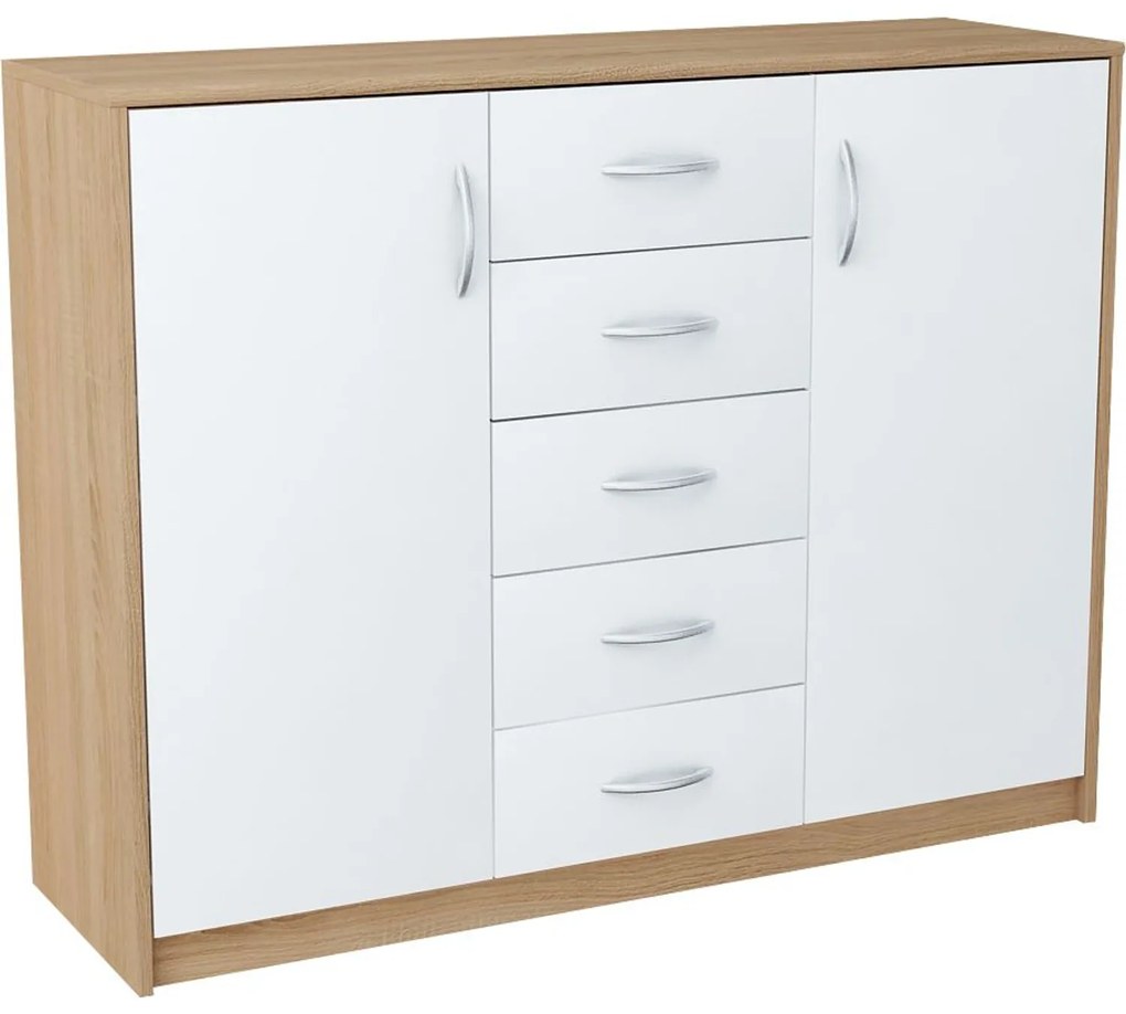 Komoda JULIA K12D5 Biela - dub sonoma