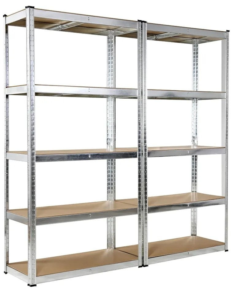 2x bezskrutkový kovový regál, 180x90x40 cm, 5x HDF polica, 175 kg na policu, zinok