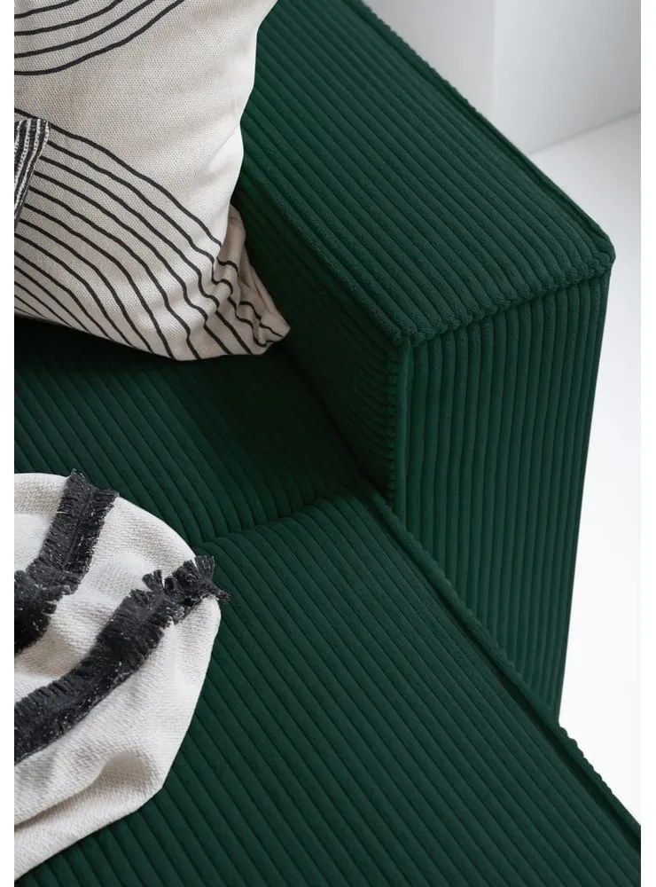 Tmavozelená menčestrová rozkladacia rohová pohovka (ľavý roh/do tvaru "U") Brave Dave – Miuform