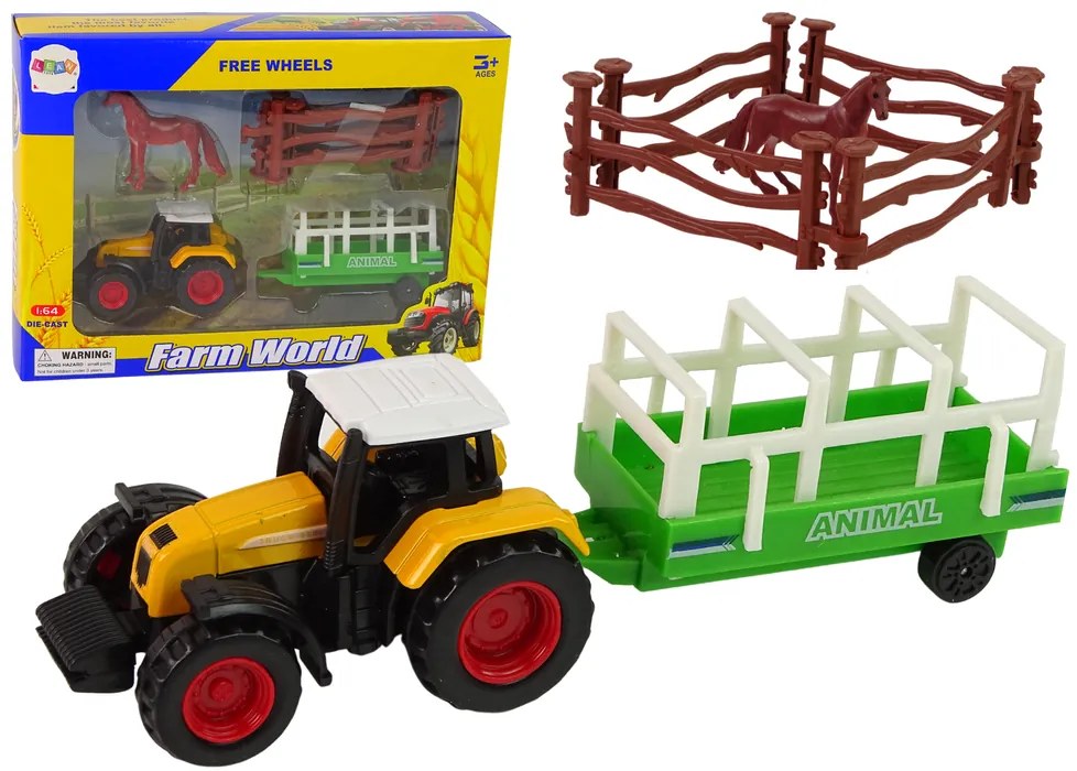 Lean Toys Súprava Traktora s vlečkou a koníkom 1:64