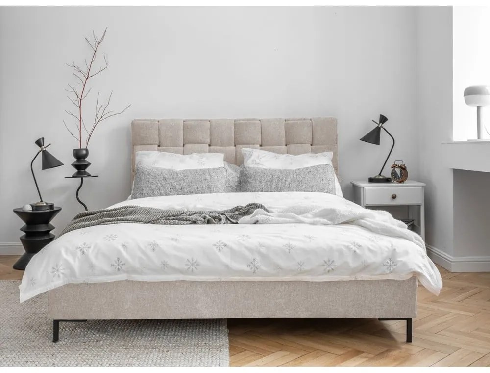 Béžová čalúnená dvojlôžková posteľ s roštom 180x200 cm Eve – Miuform